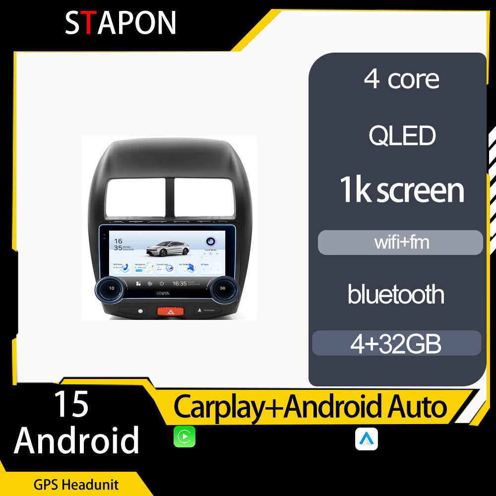 STAPON 10.5inch 4+32GB for mitsubishi asx 2012-2019 android16 carplay android auto 2.5D qled 1k SCREEN quad CORE car android head unit stereo WiFi Bluetooth GPS FM rear view S105