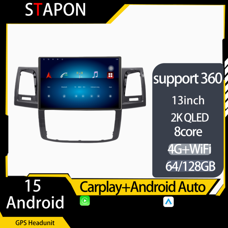 STAPON 13inch 64GB 128GB for fortuner hilux 2005-2015 android16 1920x1200p 2k screen carplay android auto OCTA CORE support 360camera car android headunit car android stereo WiFi Bluetooth 5.0 GPS FM rear view S133