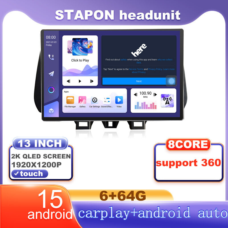 STAPON 13inch 6+64G for hyundai tucson santafe 2019-2023 android16 1920x1200p 2k screen carplay android auto OCTA CORE support 360camera car android headunit car android stereo WiFi Bluetooth 5.0 GPS FM rear view S133