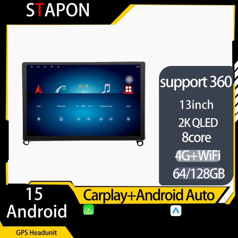 STAPON 13inch 64GB 128GB for hiace commuter 2019-2021 android16 1920x1200p 2k screen carplay android auto OCTA CORE support 360camera car android headunit car android stereo WiFi Bluetooth 5.0 GPS FM rear view S133