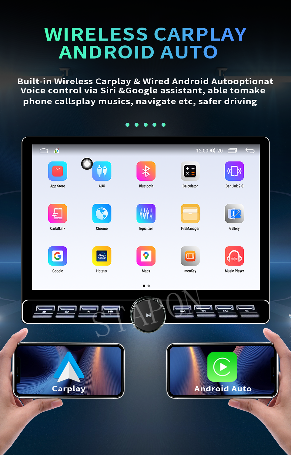 STAPON 13inch 64 128 256GB android16 2k 1920x1200p 2k screen carplay android auto OCTA CORE 4G DSP support 360camera car android headunit car android stereo WiFi Bluetooth 5.0 GPS AM FM RDS rear view 2din S13
