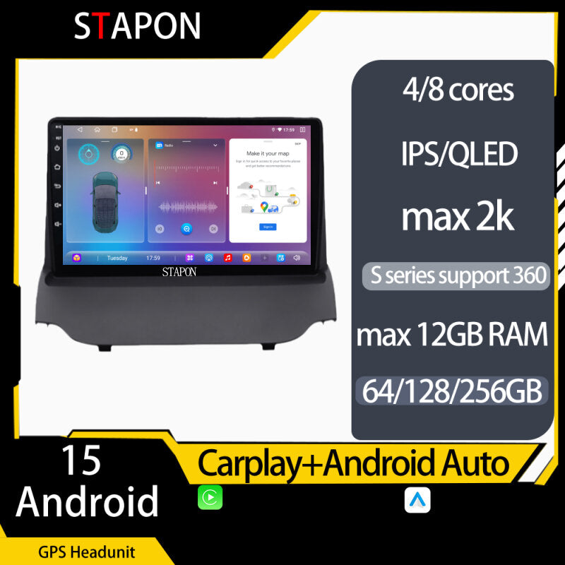 STAPON for ford ecosport 2013-2017 android16 64 128 256GB 9inch QLED IPS voice command carplay android auto 4G DSP 360camera car stereo android HEAD UNIT multimedia player with WiFi Bluetooth GPS steering wheel control