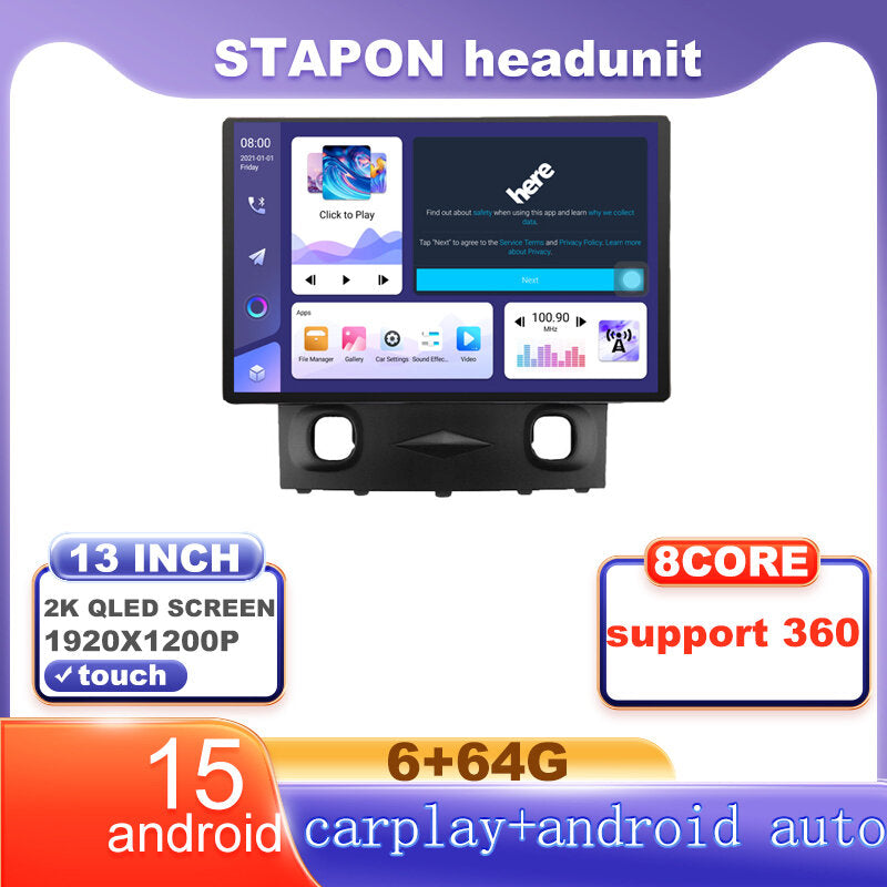 STAPON 13inch 6+64G for ford escape 2007-2012 android16 1920x1200p 2k screen carplay android auto OCTA CORE support 360camera car android headunit car android stereo WiFi Bluetooth 5.0 GPS FM rear view S133