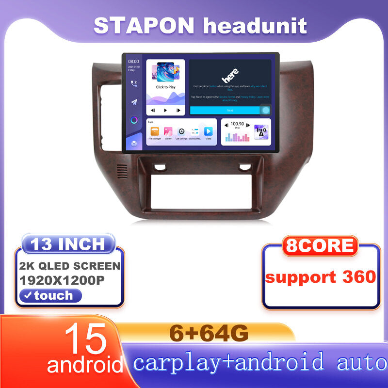 STAPON 13inch 6+64G for nissan patrol 2011-2015 android16 1920x1200p 2k screen carplay android auto OCTA CORE support 360camera car android headunit car android stereo WiFi Bluetooth 5.0 GPS FM rear view S133