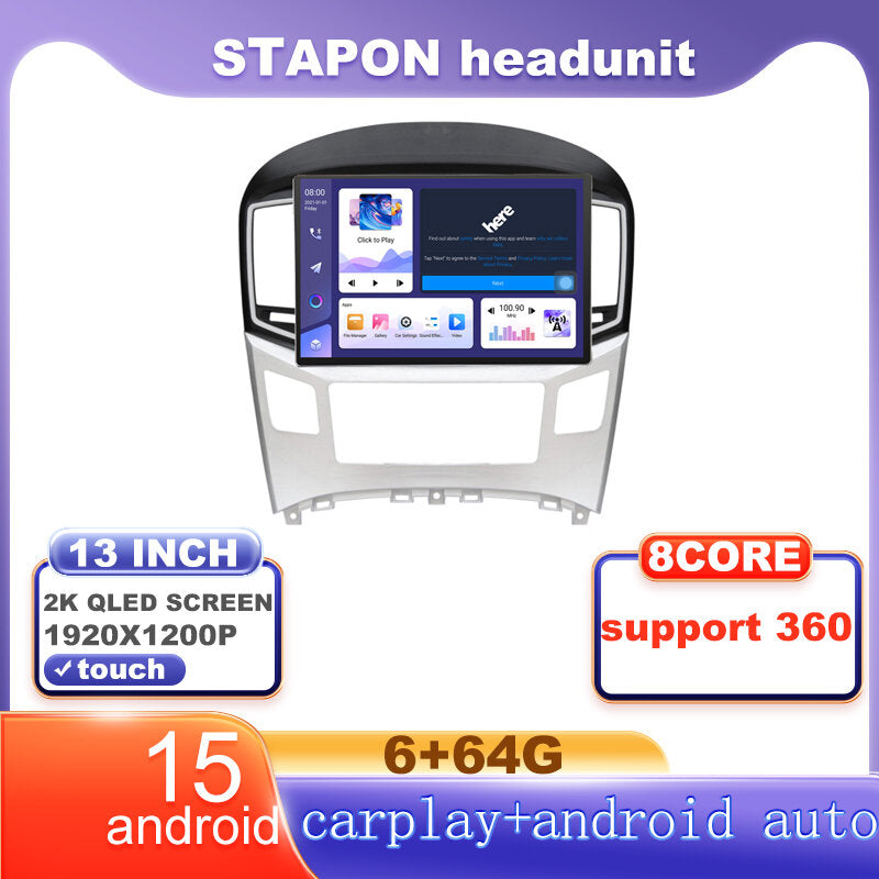 STAPON 13inch 6+64G for hyundai starex 2017-2021 android16 1920x1200p 2k screen carplay android auto OCTA CORE support 360camera car android headunit car android stereo WiFi Bluetooth 5.0 GPS FM rear view S133