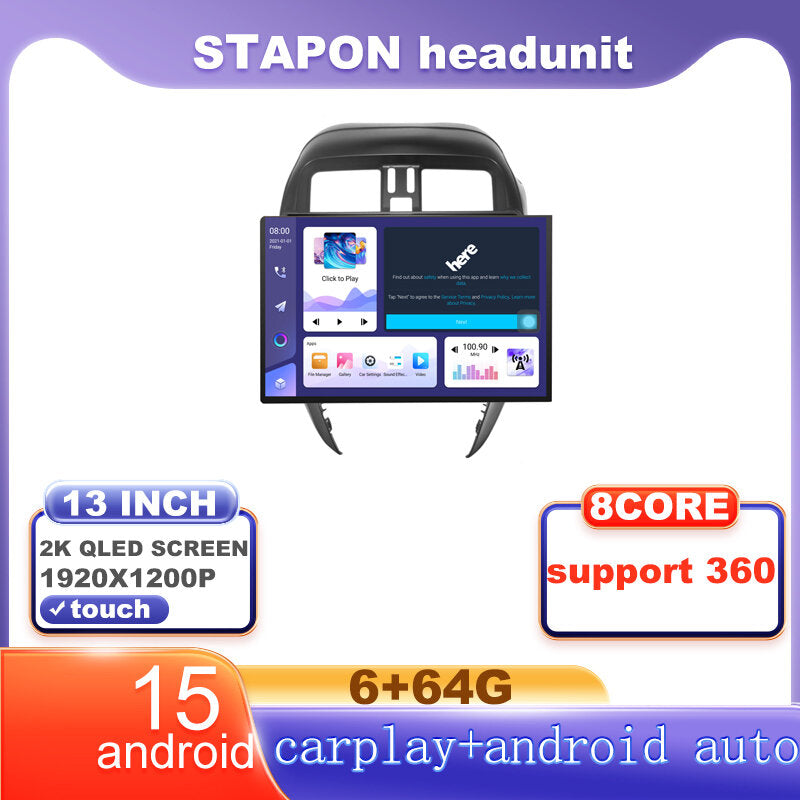 STAPON 13inch 6+64G for nissan almera 2017-2021 android16 1920x1200p 2k screen carplay android auto OCTA CORE support 360camera car android headunit car android stereo WiFi Bluetooth 5.0 GPS FM rear view S133