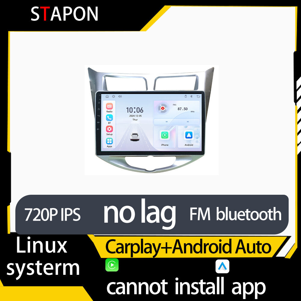 STAPON 10inch for hyundai accent 2010-2018 linux mp5 with carplay android auto fm 1280x720p ips screen mirror link touch screen steering control L5