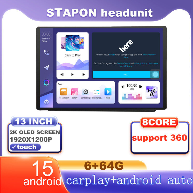 STAPON 13inch 6+64G for nissan navara d40 2005-2010 android16 1920x1200p 2k screen carplay android auto OCTA CORE support 360camera car android headunit car android stereo WiFi Bluetooth 5.0 GPS FM rear view S133