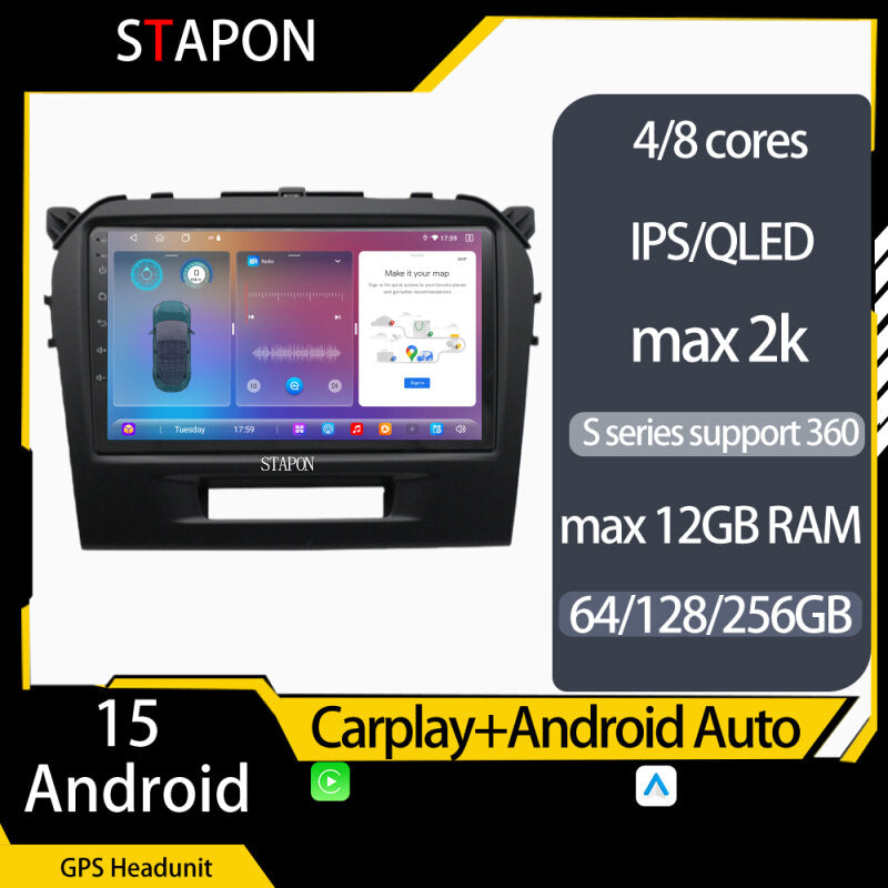 STAPON 9inch for suzuki VITARA 2015-2020 android16 64 128 256GB 2k QLED IPS OCTA CORE DSP 4G LTE carplay android auto 360camera dashcam car stereo android HEAD UNIT plug play WiFi Bluetooth GPS rear view