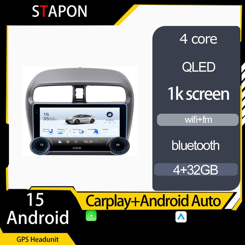 STAPON 10.5inch 4+32GB for mitsubishi mirage 2012-2023 android16 carplay android auto 2.5D qled 1k SCREEN quad CORE car android head unit stereo WiFi Bluetooth GPS FM rear view S105