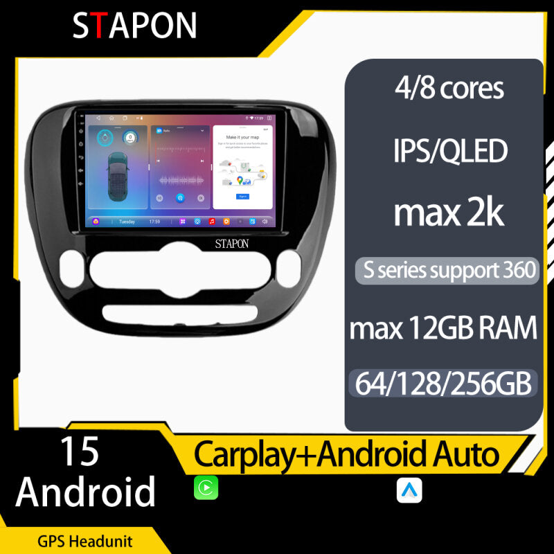 STAPON 9inch for kia soul 2014-2018 android16 64 128 256GB QLED IPS carplay android auto OCTA CORE DSP 4G lte 360camera dashcam car stereo android HEAD UNIT plug play WiFi Bluetooth GPS rear view
