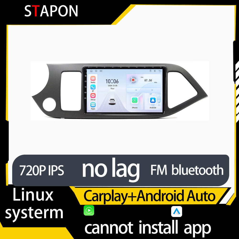STAPON 9inch for kia picanto 2011-2017-14  linux mp5 with carplay android auto fm 1280x720p ips screen mirror link touch screen steering control L5