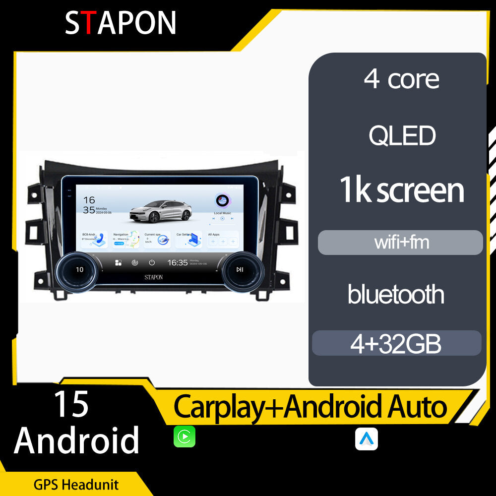 STAPON 10.5inch 4+32GB for nissan navara np300 2011-2022 android16 carplay android auto 2.5D qled 1k SCREEN quad CORE car android head unit stereo WiFi Bluetooth GPS FM rear view S105