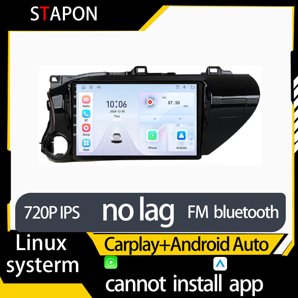 STAPON 10inch for toyota hilux 2016-2023 linux mp5 with carplay android auto fm 1280x720p ips screen mirror link touch screen steering control L5