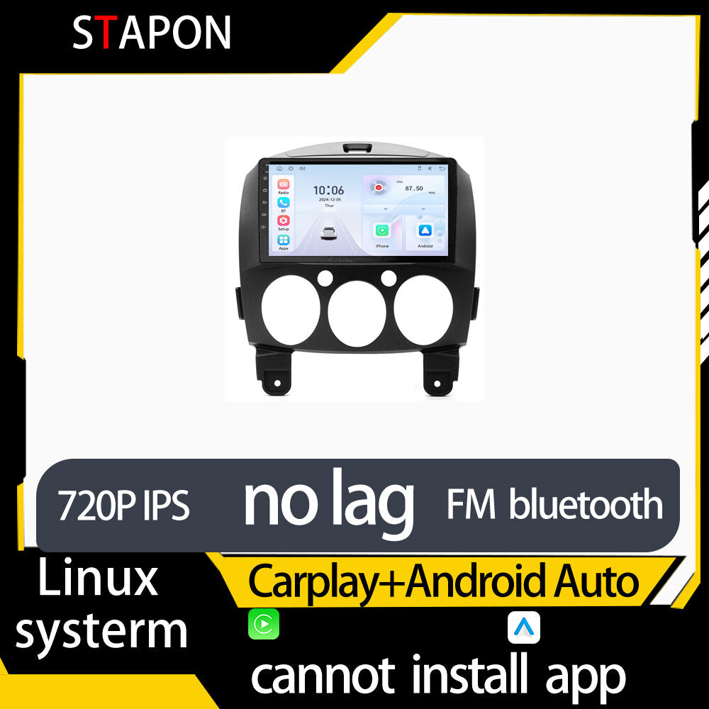 STAPON 9inch for mazda2 2007-2013 linux mp5 with carplay android auto fm 1280x720p ips screen mirror link touch screen steering control L5