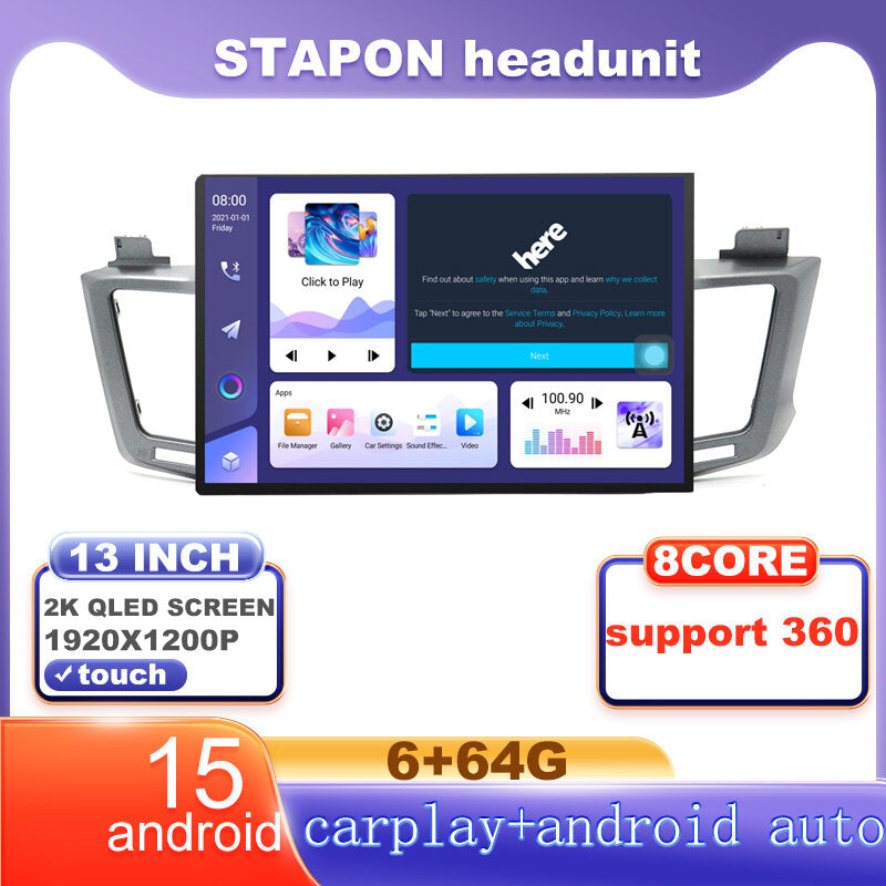 STAPON 13inch 6+64G for toyota rav4 2012-2018 android16 1920x1200p 2k screen carplay android auto OCTA CORE support 360camera car android headunit car android stereo WiFi Bluetooth 5.0 GPS FM rear view S133
