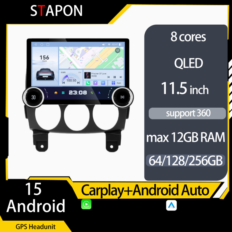 STAPON 11.5inch 64GB 128GB for mazda2 2007-2013 android16 1920x1200p 2k screen carplay android auto 8CORE support 360camera car android headunit stereo 4g WiFi Bluetooth 5.0 GPS am FM rear view S115