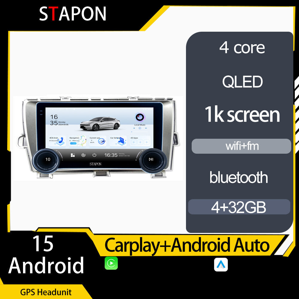 STAPON 10.5inch 4+32GB for toyota prius 2005-2012 android16 carplay android auto 2.5D qled 1k SCREEN quad CORE car android head unit stereo WiFi Bluetooth GPS FM rear view S105