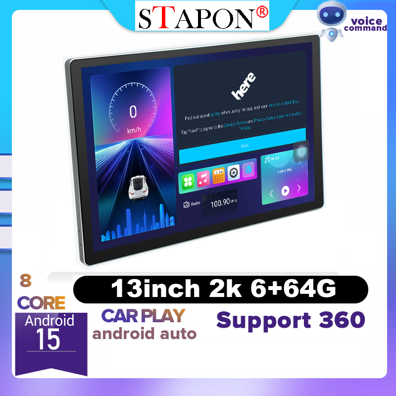 STAPON 13inch 6+64G android16 1920x1200p 2k screen carplay android auto OCTA CORE support 360camera car android headunit car android stereo WiFi Bluetooth 5.0 GPS FM rear view S13