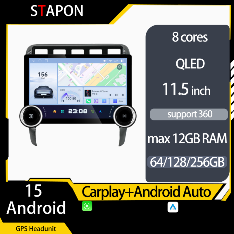 STAPON 11.5inch 64GB 128GB for porsche cayenne 2002-2010 Android15 1920x1200p 2k screen carplay android auto 8CORE support 360camera car android headunit stereo 4g WiFi Bluetooth 5.0 GPS am FM rear view S115