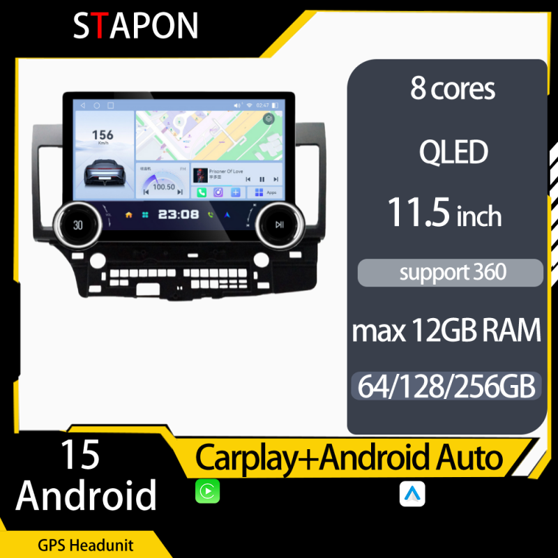 STAPON 11.5inch 64GB 128GB for MITSUBISHI LANCER android16 1920x1200p 2k screen carplay android auto 8CORE support 360camera car android headunit stereo 4g WiFi Bluetooth 5.0 GPS am FM rear view S115