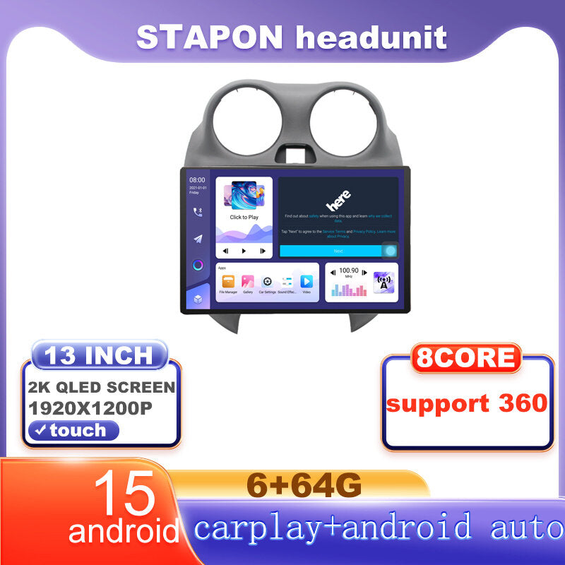 STAPON 13inch 6+64G for nissan almera 2010-2015 android16 1920x1200p 2k screen carplay android auto OCTA CORE support 360camera car android headunit car android stereo WiFi Bluetooth 5.0 GPS FM rear view S133