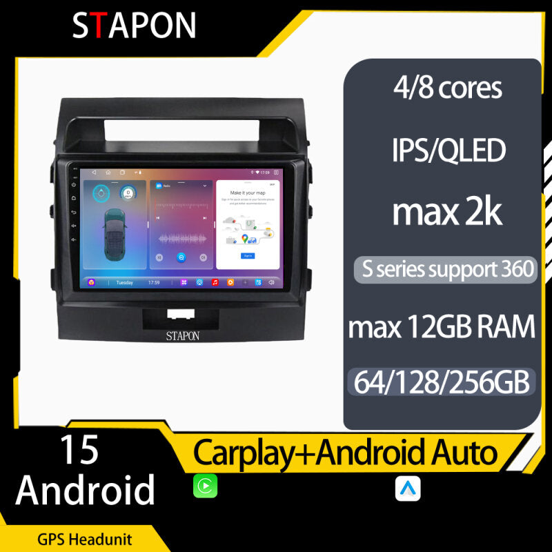 STAPON for Toyota land cruiser 200 2008-2015 android16 64 128 256GB 10inch voice command carplay android auto 4G DSP 360camera car stereo android HEAD UNIT multimedia player WiFi Bluetooth GPS
