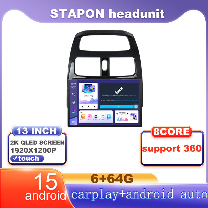 STAPON 13inch 6+64G for chevrolet spark 2010-2014  android16 1920x1200p 2k screen carplay android auto OCTA CORE support 360camera car android headunit car android stereo WiFi Bluetooth 5.0 GPS FM rear view S133