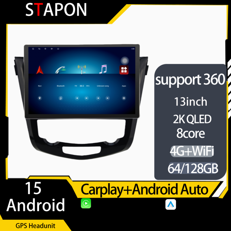 STAPON 13inch 64GB 128GB for xtrail 2014-2020 android16 1920x1200p 2k screen carplay android auto OCTA CORE support 360camera car android headunit car android stereo WiFi Bluetooth 5.0 GPS FM rear view S133