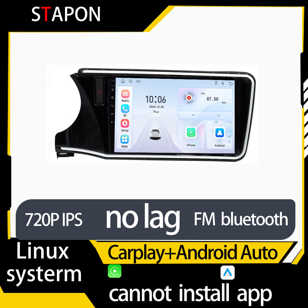 STAPON 10inch for honda city 2014-2019 linux mp5 with carplay android auto fm 1280x720p ips screen mirror link touch screen steering control L5