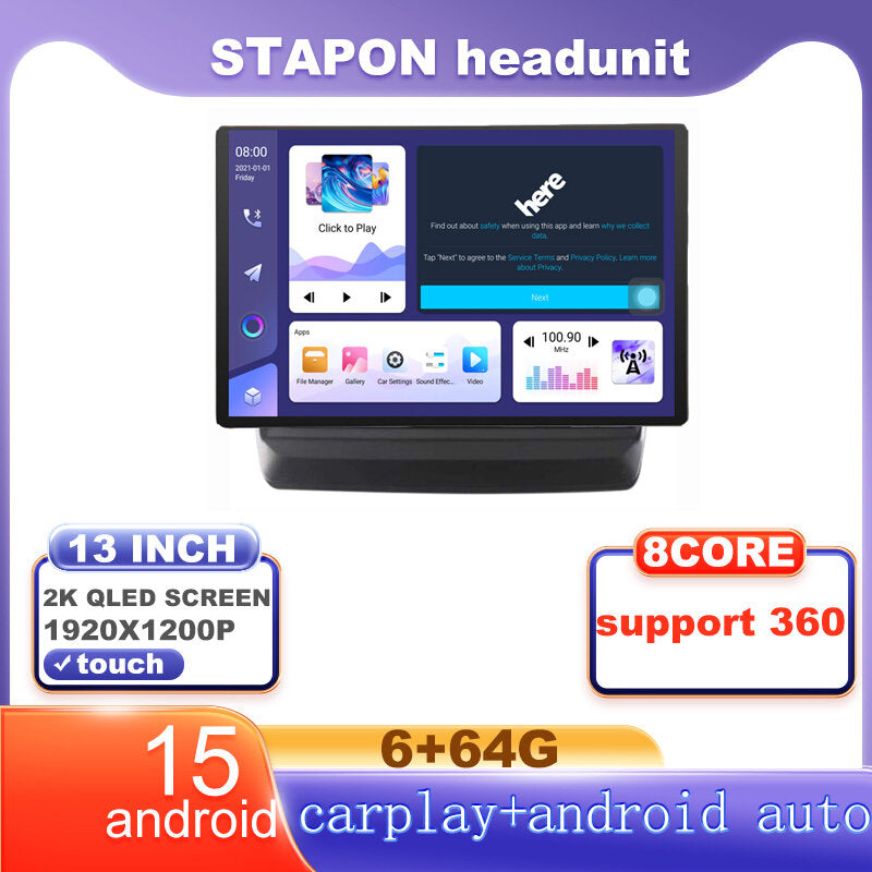 STAPON 13inch 6+64G for isuzu dmax mux 2020-2024 android16 1920x1200p 2k screen carplay android auto OCTA CORE support 360camera car android headunit car android stereo WiFi Bluetooth 5.0 GPS FM rear view S133