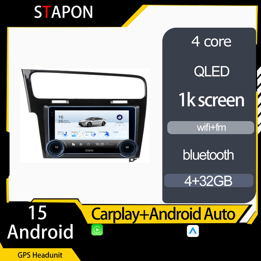 STAPON 10.5inch 4+32GB for golf 2014-2018 android16 carplay android auto 2.5D qled 1k SCREEN quad CORE car android head unit stereo WiFi Bluetooth GPS FM rear view S105