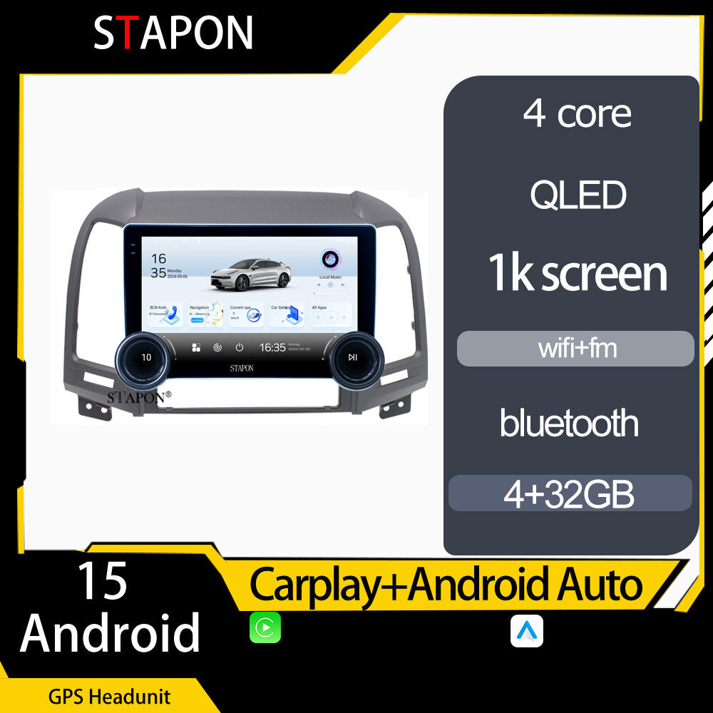 STAPON 10.5inch 4+32GB for hyundai santafe 2005-2012 android16 carplay android auto 2.5D qled 1k SCREEN quad CORE car android head unit stereo WiFi Bluetooth GPS FM rear view S105