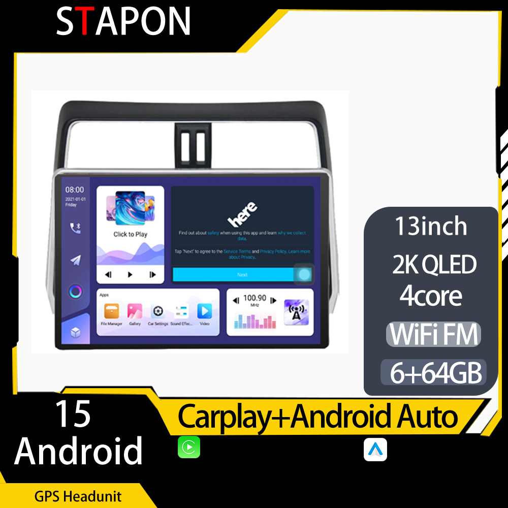 STAPON 13inch 64GB 128GB for prado 2018-2019 android16 2k 1920x1200p screen carplay android auto 2.5D qled SCREEN quad CORE car android headunit car android stereo WiFi Bluetooth 5.0 GPS FM rear view S132