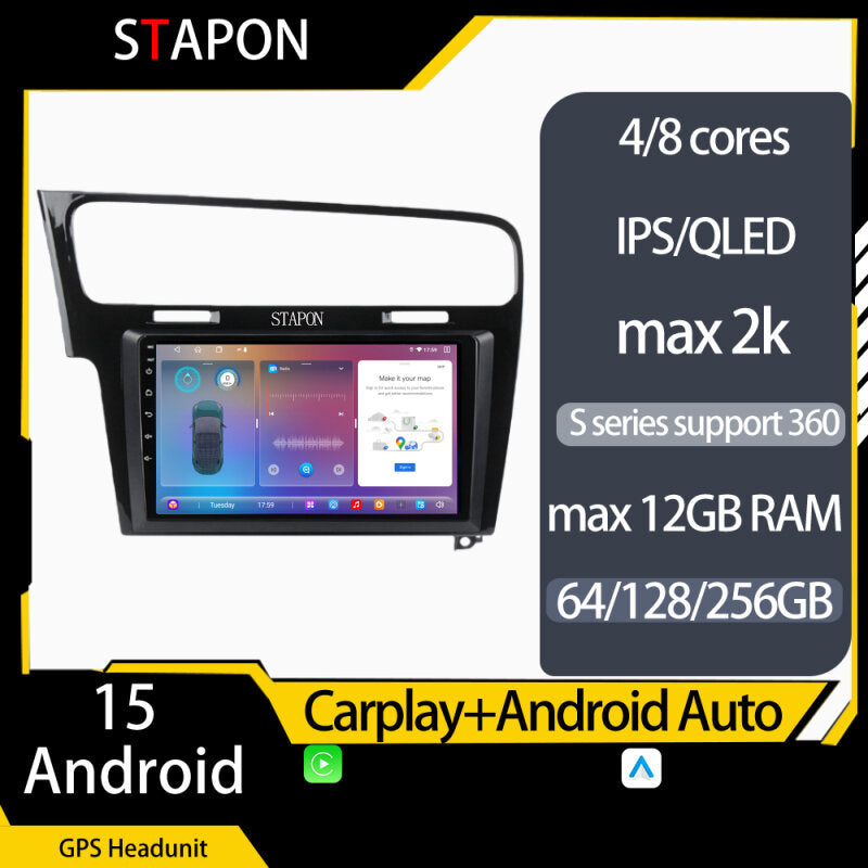 STAPON 9inch for Volkswagen golf 7 2014-2017 android16 64 128 256GB QLED IPS carplay android auto OCTA CORE DSP 4G LTE  360camera dashcam car stereo android HEAD UNIT plug play WiFiGPS FM AM