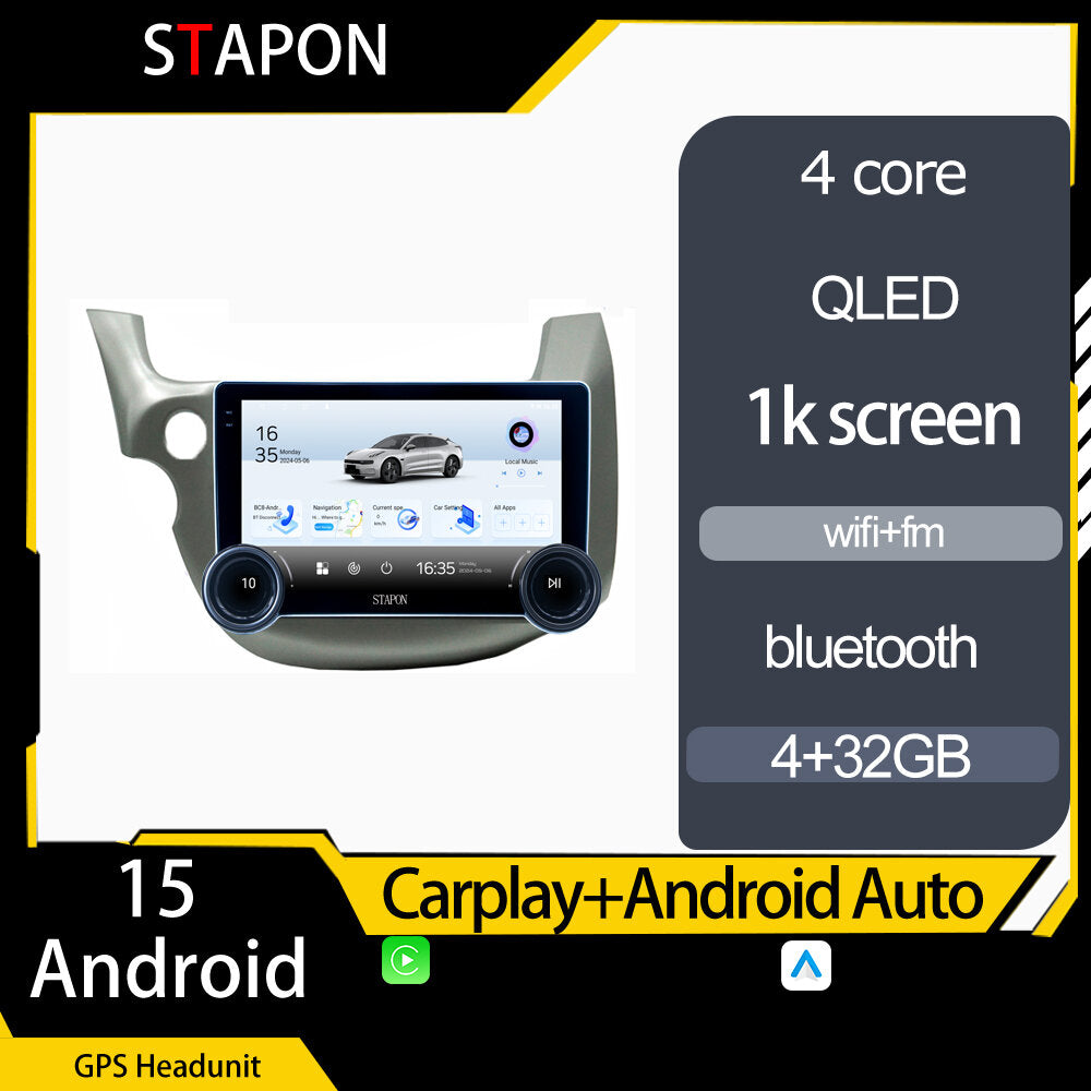 STAPON 10.5inch 4+32GB for honda jazz 2008-2013 android16 carplay android auto 2.5D qled 1k SCREEN quad CORE car android head unit stereo WiFi Bluetooth GPS FM rear view S105