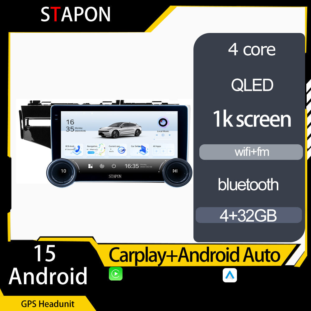 STAPON 10.5inch 4+32GB for honda jazz 2014-2019 android16 carplay android auto 2.5D qled 1k SCREEN quad CORE car android head unit stereo WiFi Bluetooth GPS FM rear view S105