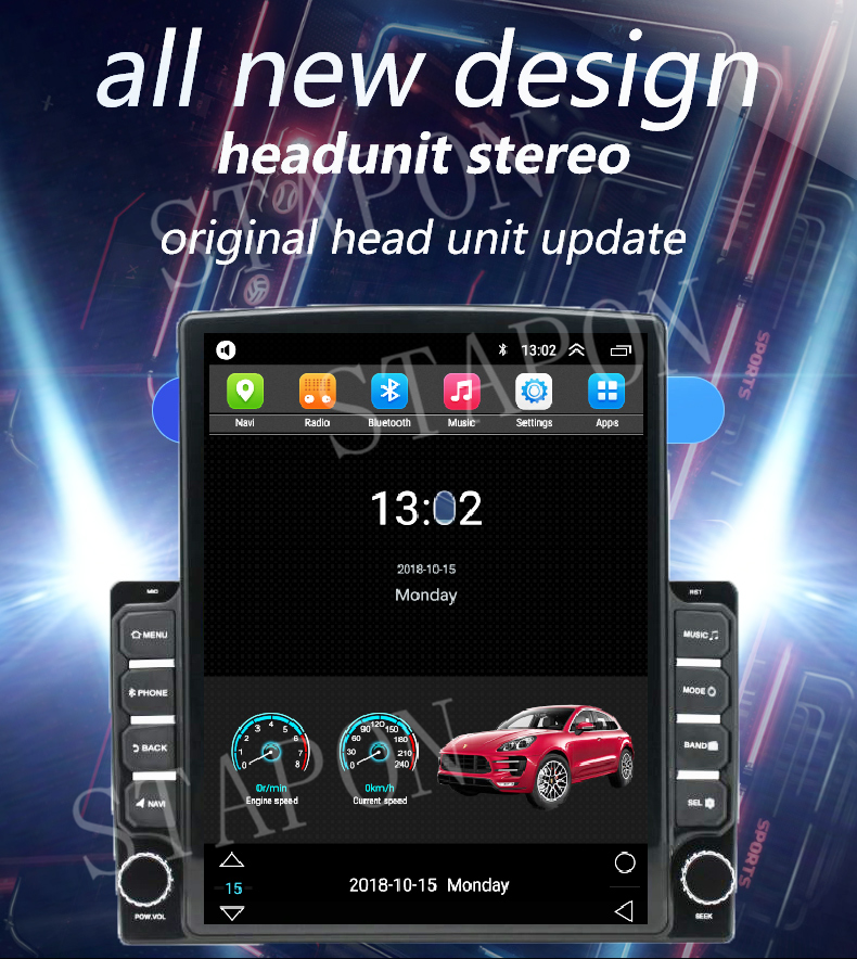 STAPON 9.7inch 2din android16 32 64 128 256GB 4G DSP 360camera voice command ips carplay android auto am fm car headunit stereo tesla vertical screen wifi GPS navigation bluetooth fit 2din 9inch 10 inch panel 9700