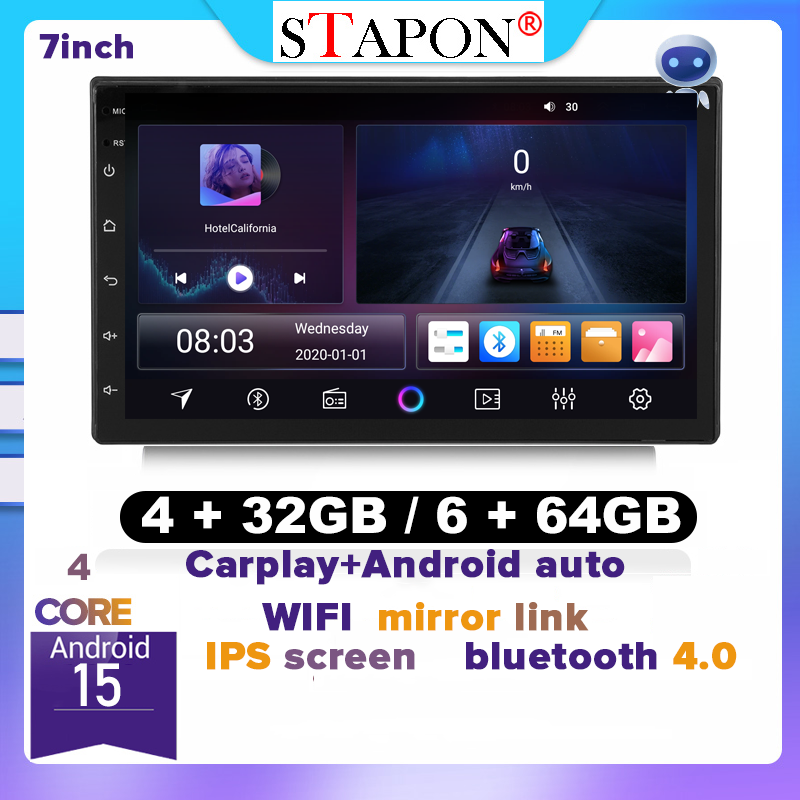 STAPON 7inch 6+64GB 4+64GB android16 carplay android auto 2din car android headunit stereo touch screen Bluetooth WIFI GPS rear view FM USB Steering wheel control mirror link tvplus A7