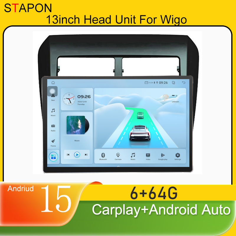 STAPON 13inch 6+64GB for toyota wigo 2012-2016 android16 2k 1920x1200p screen carplay android auto 2.5D qled SCREEN quad CORE car android headunit car android stereo WiFi Bluetooth 5.0 GPS FM rear view S132