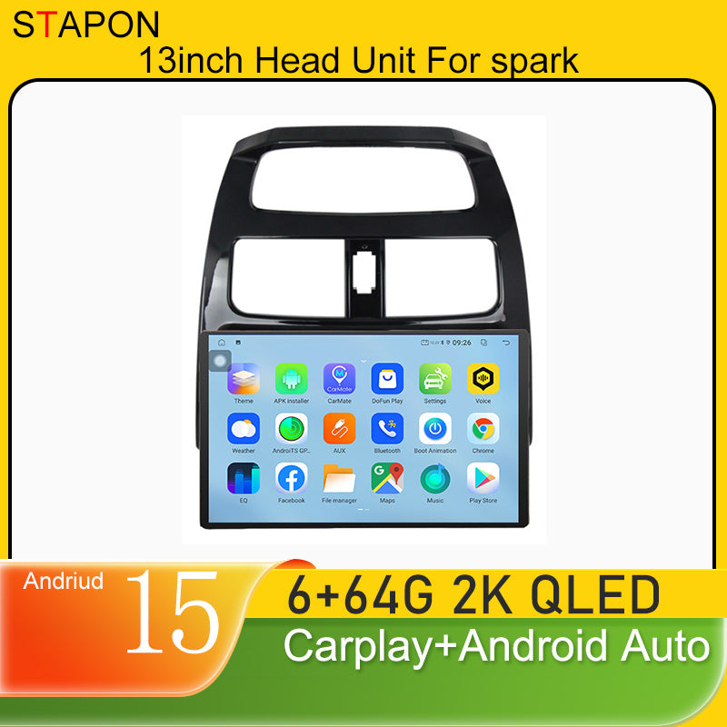 STAPON 13inch 6+64GB for chevrolet spark 2010-2014 android16 2k 1920x1200p screen carplay android auto 2.5D qled SCREEN quad CORE car android headunit car android stereo WiFi Bluetooth 5.0 GPS FM rear view S132