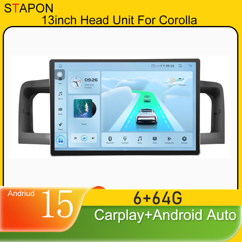 STAPON 13inch 6+64GB for toyota corolla 2002-2006 android16 2k 1920x1200p screen carplay android auto 2.5D qled SCREEN quad CORE car android headunit car android stereo WiFi Bluetooth 5.0 GPS FM rear view S132