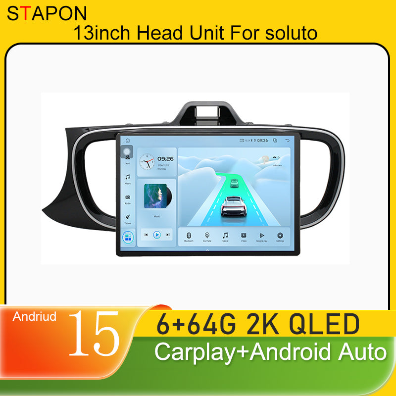 STAPON 13inch 6+64GB for kia pagas soluto 2017-2023 android16 2k 1920x1200p screen carplay android auto 2.5D qled SCREEN quad CORE car android headunit car android stereo WiFi Bluetooth 5.0 GPS FM rear view S132