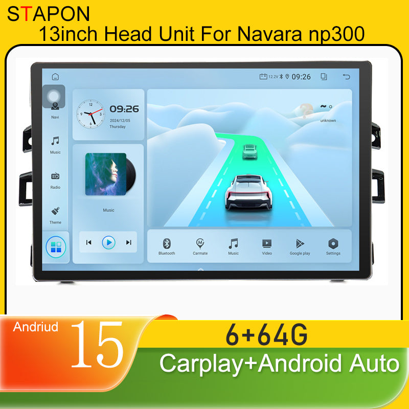 STAPON 13inch 6+64GB for nissan navara np300 android16 2k 1920x1200p screen carplay android auto 2.5D qled SCREEN quad CORE car android headunit car android stereo WiFi Bluetooth 5.0 GPS FM rear view S132