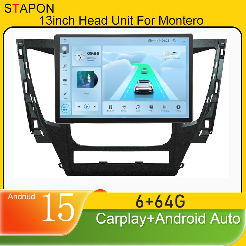 STAPON 13inch 6+64GB for mitsubishi montero 2016-2019 android16 2k 1920x1200p screen carplay android auto 2.5D qled SCREEN quad CORE car android headunit car android stereo WiFi Bluetooth 5.0 GPS FM rear view S132