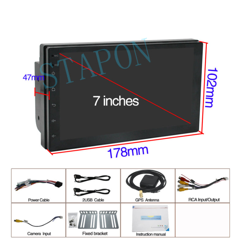 STAPON 7inch 4+64GB 6+64GB android16 carplay android auto 2din car android headunit stereo touch screen support GPS navigation WiFi FM Bluetooth mirror link steering wheel control A1