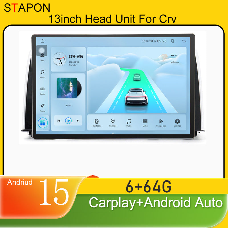STAPON 13inch 6+64GB for honda crv 2017-2023 android16 2k 1920x1200p screen carplay android auto 2.5D qled SCREEN quad CORE car android headunit car android stereo WiFi Bluetooth 5.0 GPS FM rear view S132