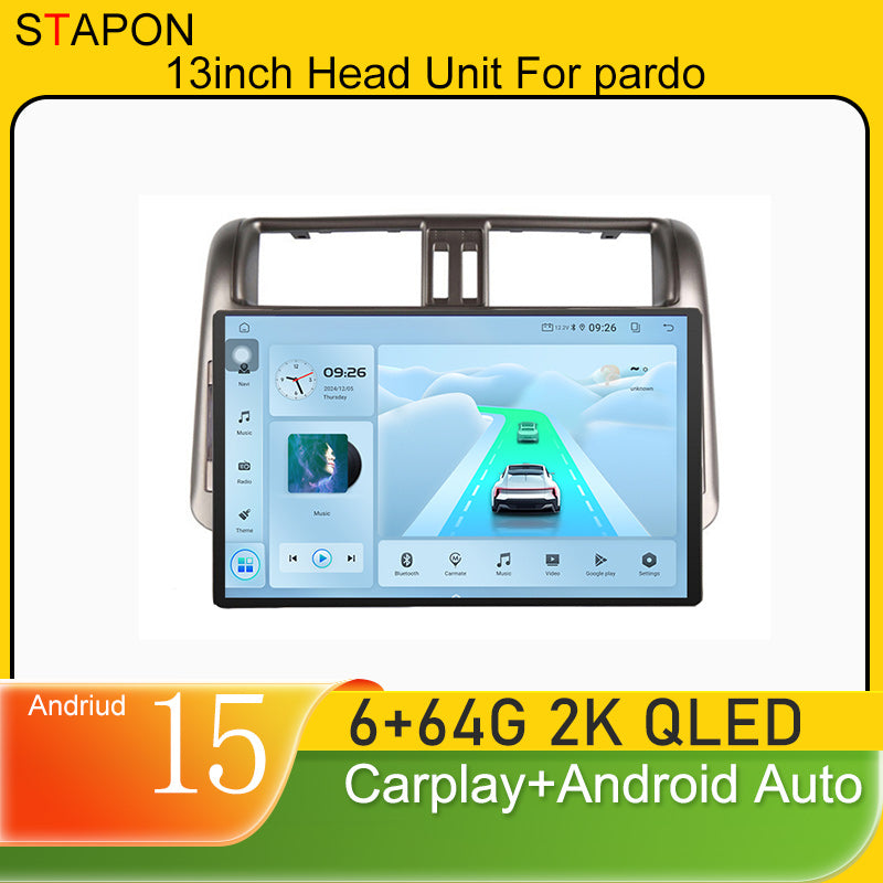 STAPON 13inch 6+64GB for toyota pardo 2010-2013 Android15 2k 1920x1200p screen carplay android auto 2.5D qled SCREEN quad CORE car android headunit car android stereo WiFi Bluetooth 5.0 GPS FM rear view S132