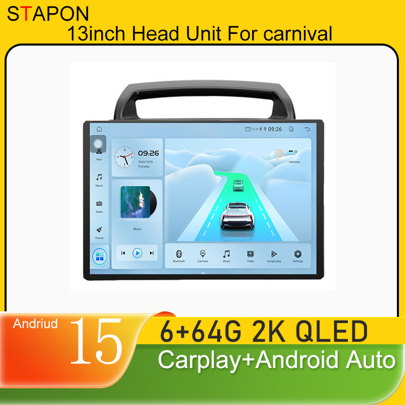 STAPON 13inch 6+64GB for kia carnival 2006-2013 android16 2k 1920x1200p screen carplay android auto 2.5D qled SCREEN quad CORE car android headunit car android stereo WiFi Bluetooth 5.0 GPS FM rear view S132