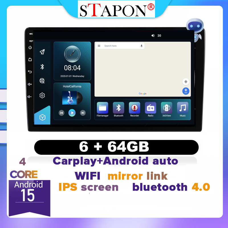 STAPON 10inch 6+64GB android16 carplay android auto voice command 2din car android head unit car stereo linux mp5 touch screen WiFi Bluetooth GPS navigation FM mirror link 1006